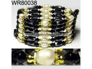 36inch Golden Alloy ,Pearl Magnetic Wrap Bracelet Necklace All in One Set